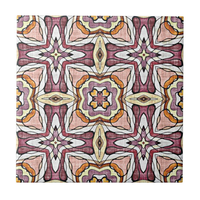Peach Orange Blush Mauve Pink Purple Ethnic Art Tile (Front)