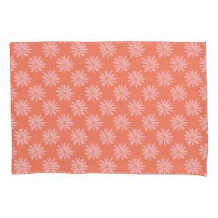 Peach Orange BOHO Chic Daisy Pattern Retro Floral Pillowcase