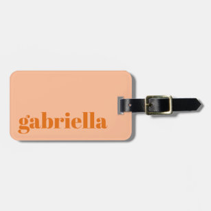 Peach Orange Bold Typography Personalized Name  Luggage Tag