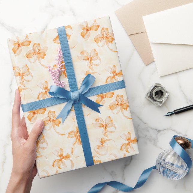Peach Orange Bows Birthday Wrapping Paper (Gifting)