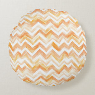 Peach Orange Chevron Stripes Round Pillow