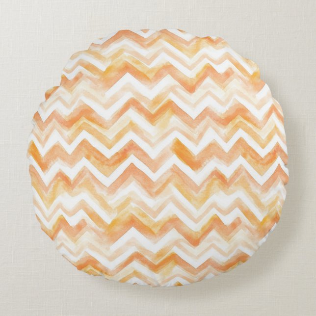 Peach Orange Chevron Stripes Round Pillow (Front)