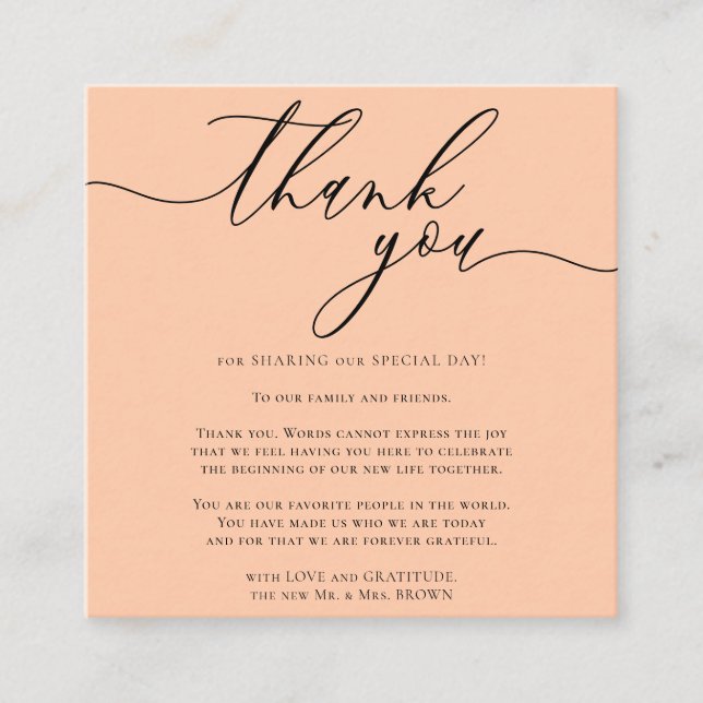 Peach Orange Custom Photo Thank You Enclosure Card (Front)