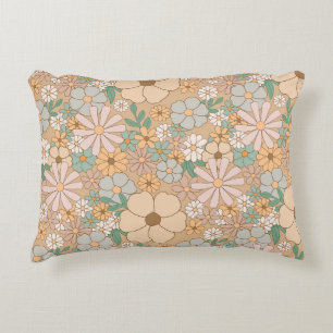 Peach Orange Floral Accent Pillow