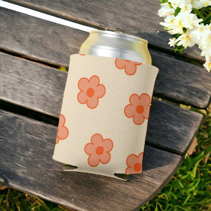Peach Orange Floral Tropical Spring Summer Can Cooler
