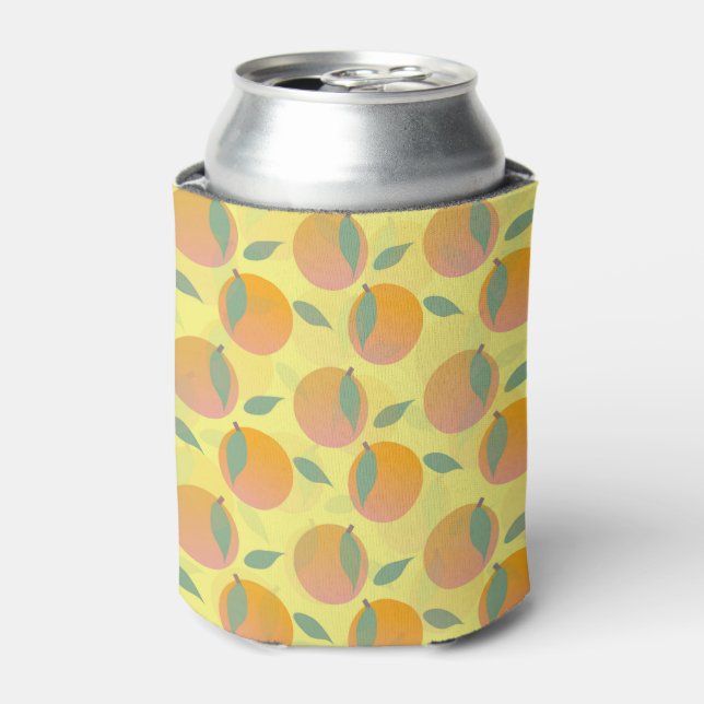Peach Orange Fruit Pattern Pink Can Cooler (Can Front)
