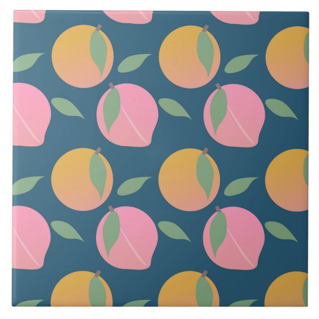 Peach Orange Fruit Pattern Pink Tile (Front)