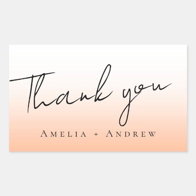 Peach Orange Fuzz Elegant Modern Thank You Wedding Sticker (Front)