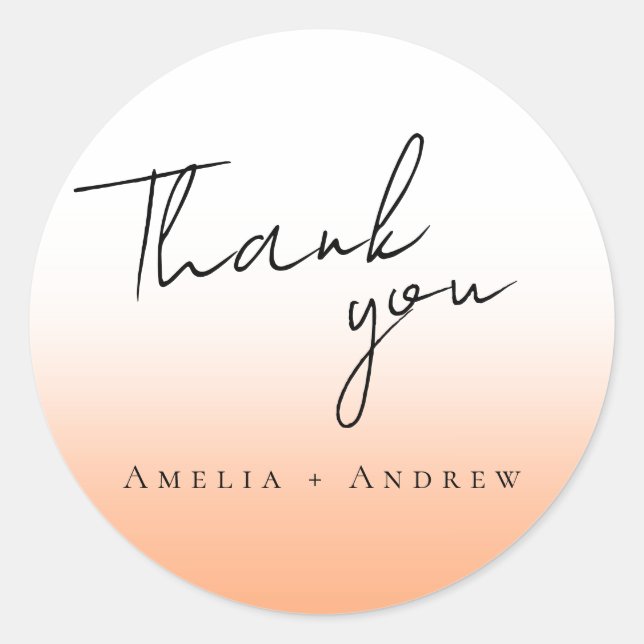 Peach Orange Fuzz Elegant Modern Wedding Classic Round Sticker (Front)