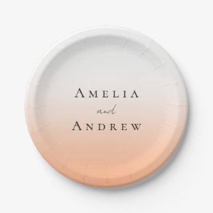 Peach Orange Fuzz Elegant Modern Wedding Paper Plate
