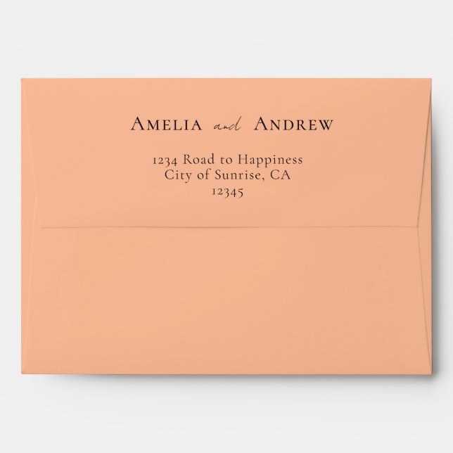 Peach Orange Fuzz Wedding Elegant Minimalistic  Envelope (Back (Top Flap))