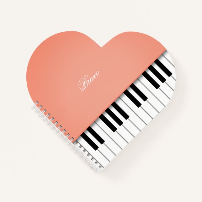 Peach Orange Grand Piano Music Keyboard Custom Notebook (Front)