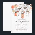 Peach Orange Hanging Mason Jars Wedding Invitation<br><div class="desc">Celebrate your love story with our customizable mason jars wedding invitation featuring delicate mason jars, romantic florals, and sweet little birds. This romantic wedding invitation is perfect for rustic, vintage, garden, or spring weddings and adds a touch of whimsical elegance to your special day. Personalize the text, font, and choose...</div>