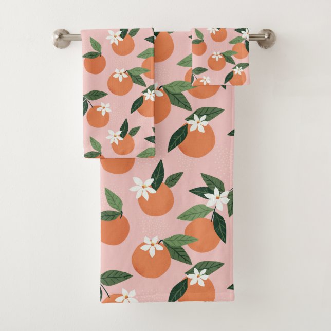 Peach Orange Juice Pattern Bath Towel Set (Insitu)
