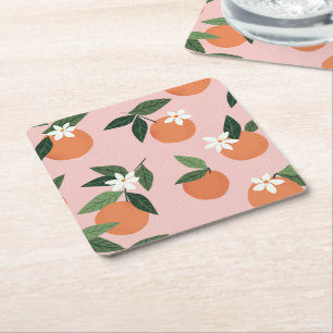 Peach Orange Juice Pattern Square Paper Coaster
