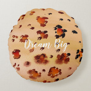 Peach Orange Leopard Print Watercolor Round Pillow