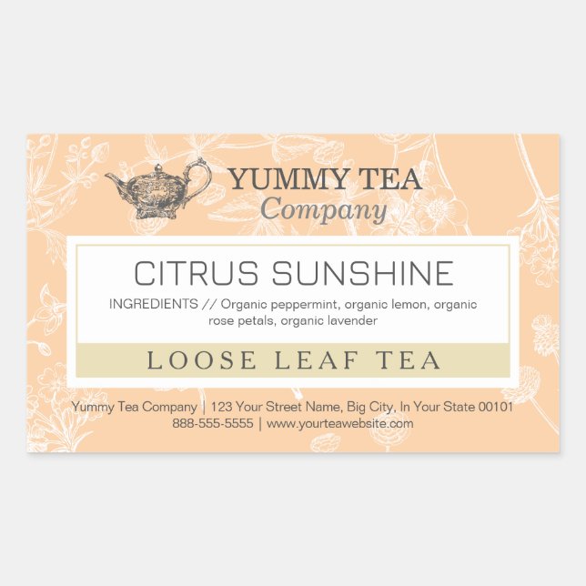 Peach Orange - Loose Leaf Tea Label Sticker (Front)
