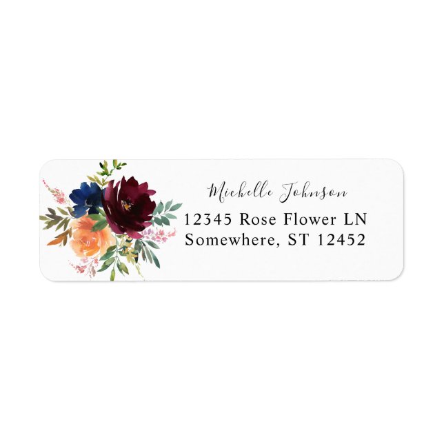 Peach Orange Navy & Burgundy Floral Adresse de ret (Devant)