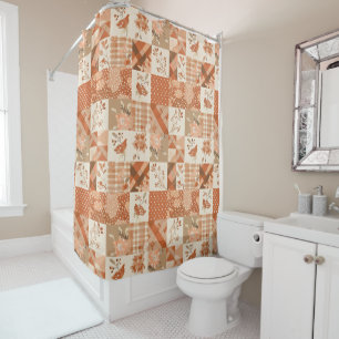 Peach Orange Patchwork Quilt Rustic Floral Retro 