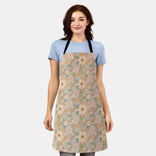 Peach Orange Pink Grey Floral Apron (Worn)