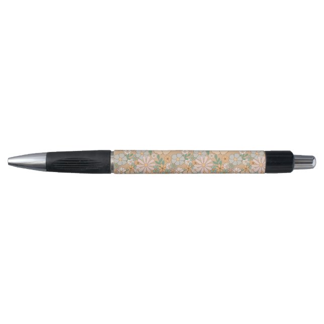 Peach Orange Pink Grey Floral Pen (Front)