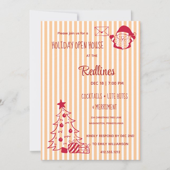 Peach Orange Plaid Holiday Open House Invitation (Front)