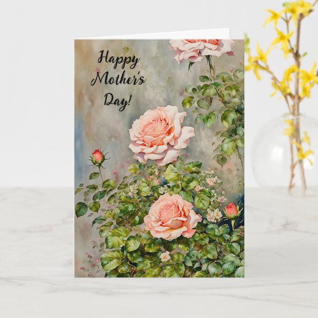 Peach Orange Rose Art carte de fête des mères (Fleur jaune)