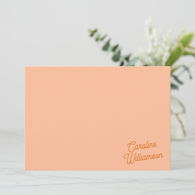 Peach Orange Script Personalized Stationery  Card (Standing Front)