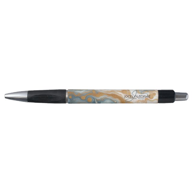 Peach Orange Teal Blue Gold Marble Art Pattern Pen (Front)