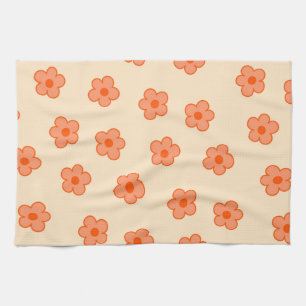 Peach Orange Tropical Floral Botanical Summer Kitchen Towel