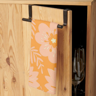 Peach Orange Tropical Floral Botanical Summer Kitchen Towel