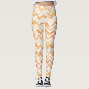 Peach Orange White Zigzag Stripes Leggings