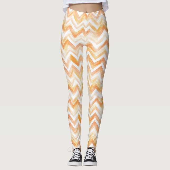 Peach Orange White Zigzag Stripes Leggings (Front)