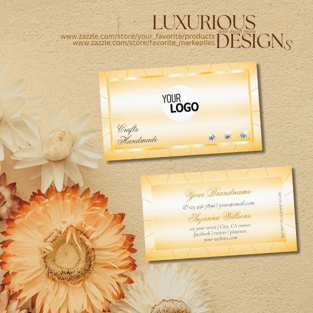 Peach Orange with Diamonds and Logo Glamour Business Card (Creator Uploaded)