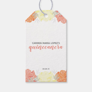 Peach Orange & Yellow Peonies Quinceanera Party Gift Tags
