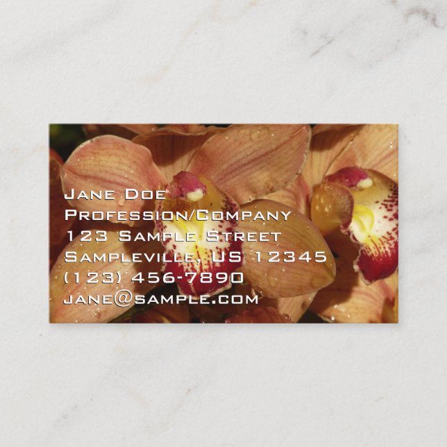Peach Orchids with Raindrops Floral Business Card (Front)