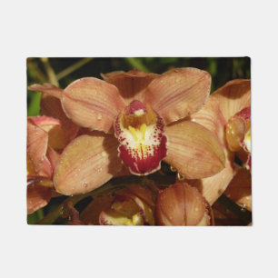 Peach Orchids with Raindrops Floral Doormat