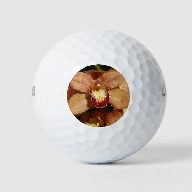 Peach Orchids with Raindrops Floral Golf Balls (Front)