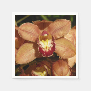 Peach Orchids with Raindrops Floral Napkin