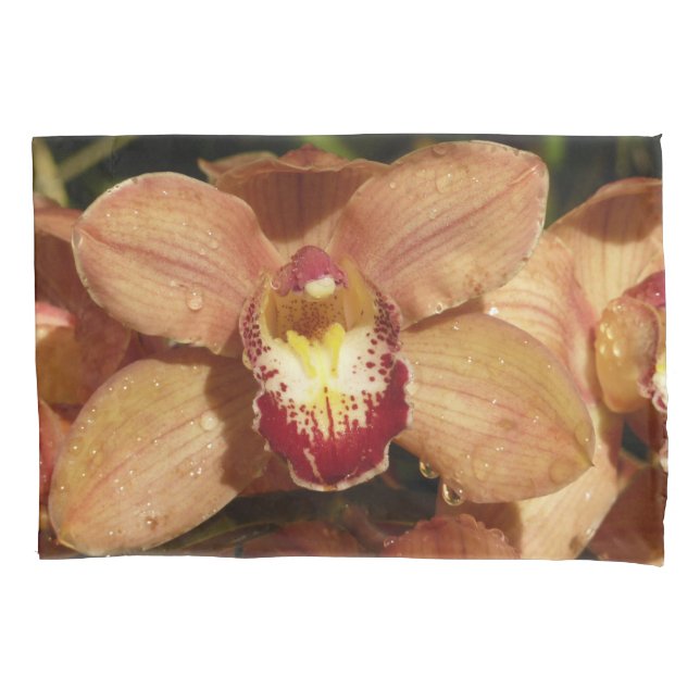 Peach Orchids with Raindrops Floral Pillowcase (Front)