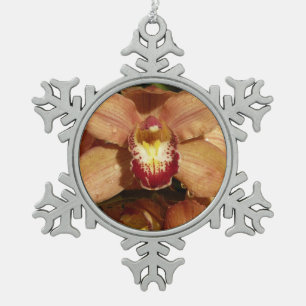 Peach Orchids with Raindrops Floral Snowflake Pewter Christmas Ornament