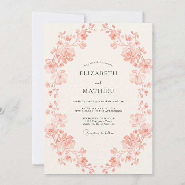 Peach Ornate Spring Wedding Invitation (Front)