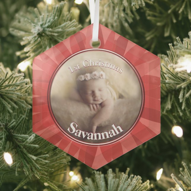 Peach Our Little Gerber Baby Photo  Glass Ornament (Insitu)