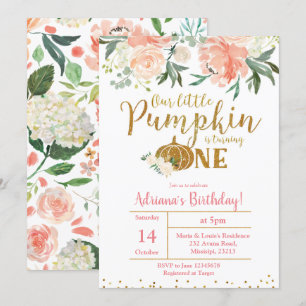 Peach Our Little Pumpkin Is Turning One Invitation