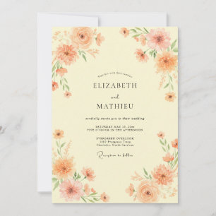 Peach Painterly Floral Garland Wedding Invitation