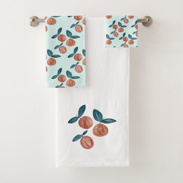 Peach Painting Fruit Mint Bath Towel Set (Insitu)