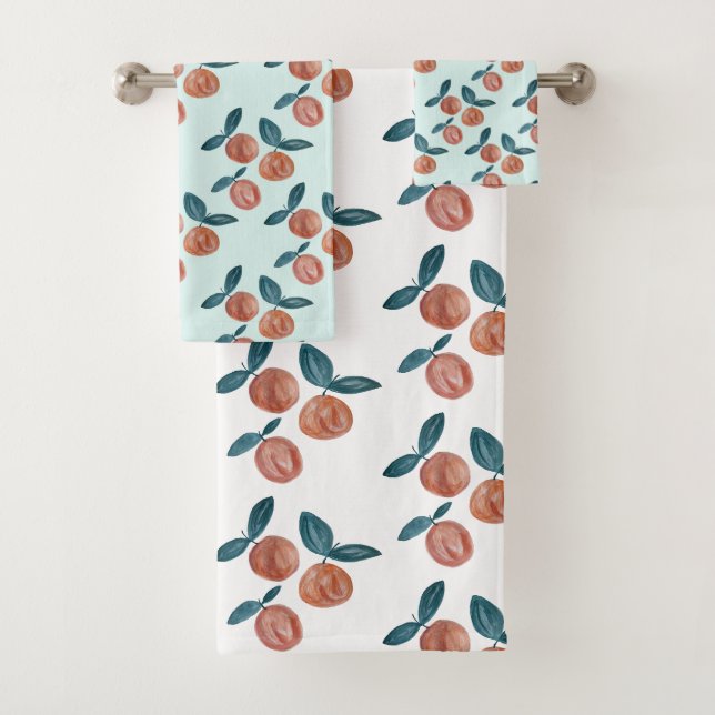 Peach Painting Fruit Mint Bath Towel Set (Insitu)