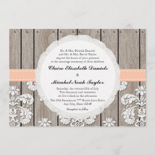 Peach Pale Coral Lace Mariage Invitations