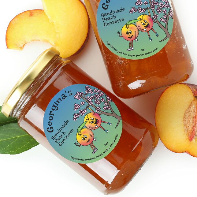 Peach Pals Funny Cartoon Jam Pie and More Classic Round Sticker (Creator Uploaded)