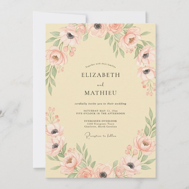 Peach Pastel Blossom Romance Wedding Invitation (Front)